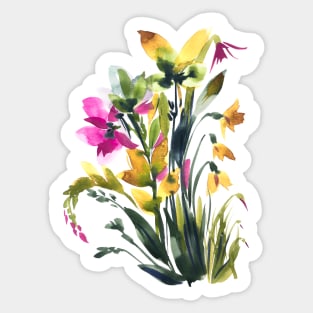 Yellow Spring Flowers Bouquet, watercolor Sticker